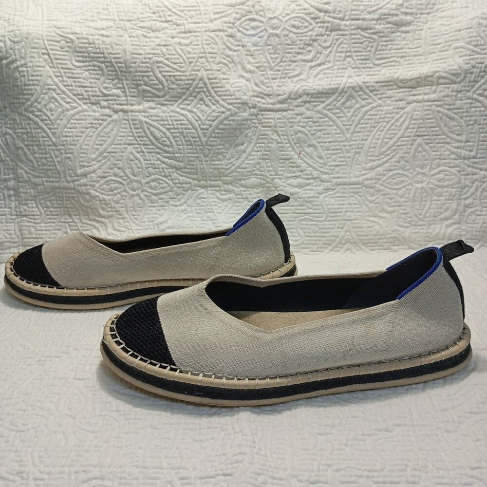Rothy's Womens Beige Black Slip-On Flats Blue Trim Sustainable Size 9 Shoes - Picture 6 of 9